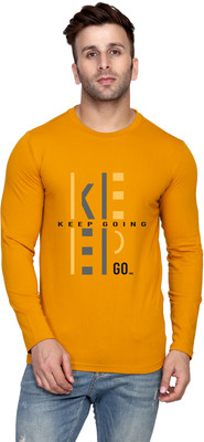 SLOWLORIS Typography Men Round Neck Yellow, White T-Shirt
