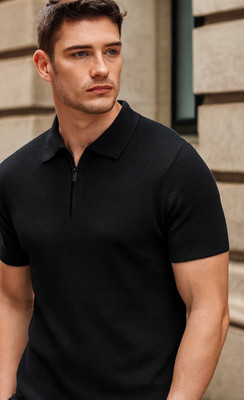 Crazybee - CB Solid Men Polo Neck Black T-Shirt