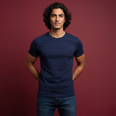 Artivri Solid Men Round Neck Reversible Navy Blue T-Shirt