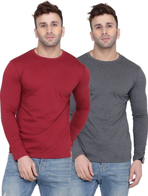 New Trends Collection Solid Men Round Neck Maroon, Grey T-Shirt