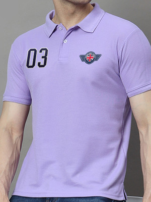 SINDHIGARMENT Printed Men Polo Neck Purple T-Shirt