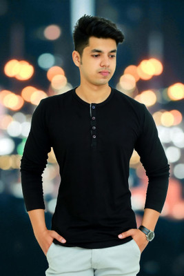 Faricon Trend Solid Men Round Neck Black T-Shirt
