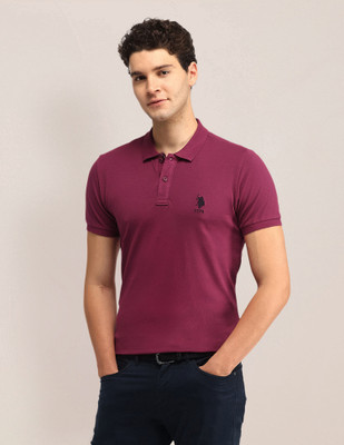 U.S. POLO ASSN. Solid Men Polo Neck Pink T-Shirt
