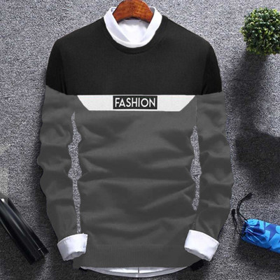 Try This Colorblock Men Round Neck Grey T-Shirt