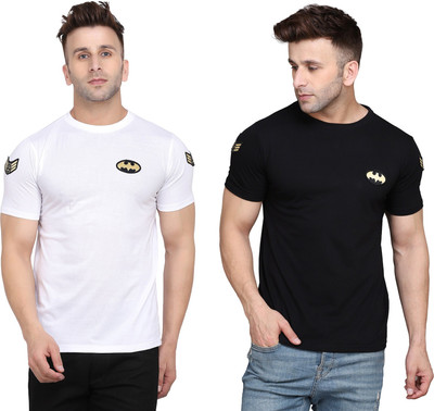 GEUM Solid Men Round Neck White, Black T-Shirt