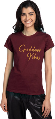 Trends Tower Typography Women Round Neck Maroon T-Shirt