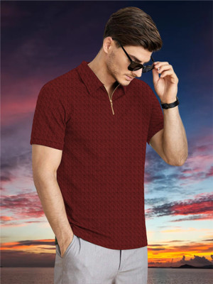 METRONAUT Self Design Men Polo Neck Maroon T-Shirt