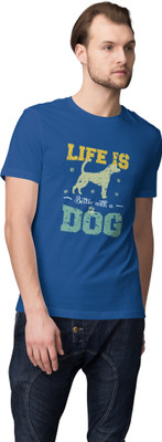 HopOffer Printed Men Round Neck Blue T-Shirt