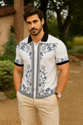 Tshirts Buddy Printed Men Polo Neck White T-Shirt