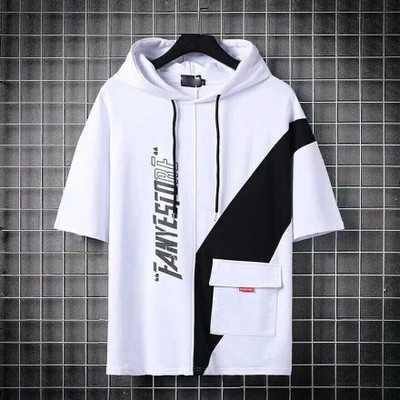 CT Fashion Colorblock Men Hooded Neck White T-Shirt