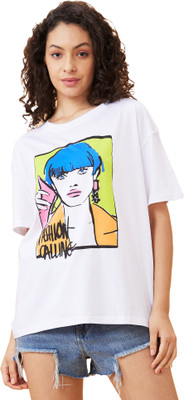 Globus Printed, Typography Women Round Neck White T-Shirt