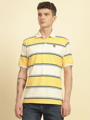 CANTABIL Striped Men Polo Neck Yellow T-Shirt