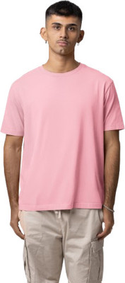 J&D brand Solid Men Round Neck Pink T-Shirt