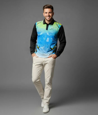 lookswala Printed, Graphic Print, Abstract Men Polo Neck Multicolor T-Shirt