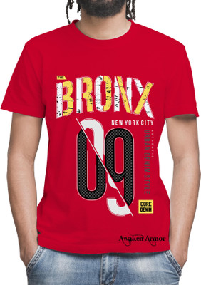 Awaken Armor Printed Men Round Neck Red T-Shirt