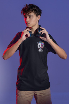 Zagged Animal Print Men Round Neck Black T-Shirt