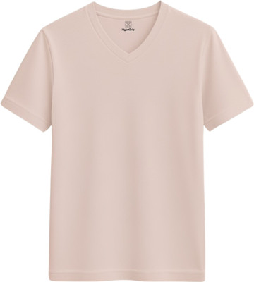 HypeDrip Solid Men V Neck Pink T-Shirt