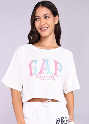 GAP Graphic Print Women Round Neck White T-Shirt