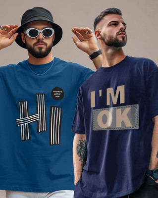 AOOSH Printed Men Round Neck Dark Blue, Navy Blue T-Shirt