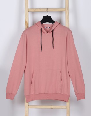 INKKR Solid Men Hooded Neck Pink T-Shirt