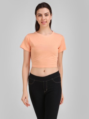 hesha Solid Women Round Neck Pink T-Shirt