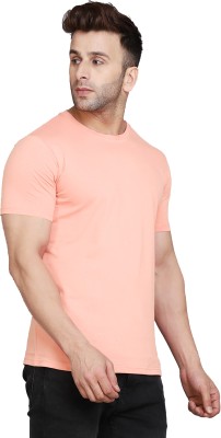 BEING WANTED Solid Men Round Neck Pink T-Shirt