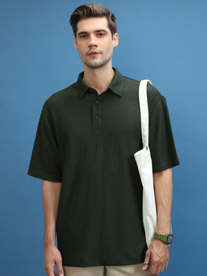 HIGHLANDER Self Design Men Polo Neck Green T-Shirt
