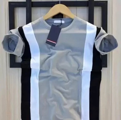 TEE TREE Colorblock Men Round Neck Grey T-Shirt