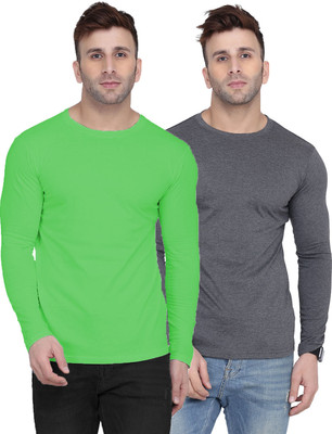 Kroptee Solid Men Round Neck Green, Grey T-Shirt