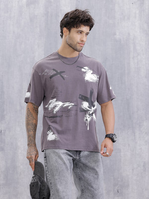 WROGN Printed Men Crew Neck Purple T-Shirt