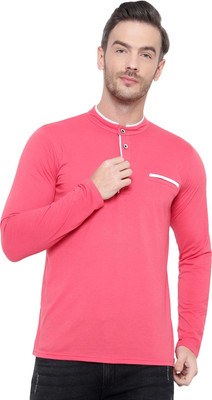 Moordale Fab Solid Men Henley Neck Pink T-Shirt
