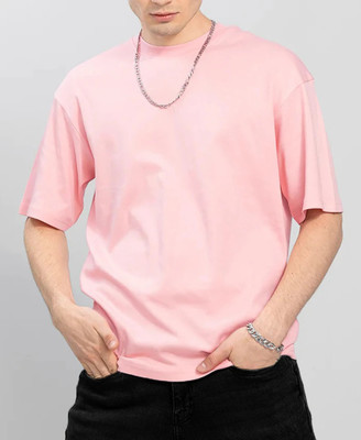 HOC Solid Men Round Neck Pink T-Shirt