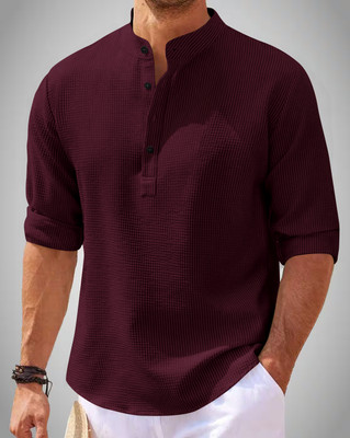 NOOK Men Self Design Straight Kurta(Maroon)