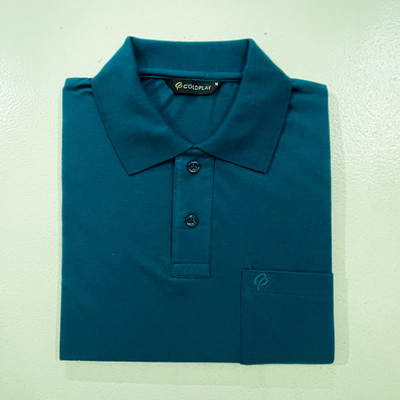 COLORTRAIT Solid Men Polo Neck Blue T-Shirt