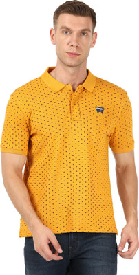 Wrangler Printed Men Polo Neck Yellow T-Shirt