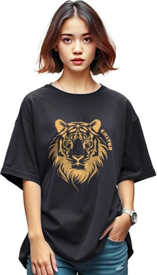 HouseOfCommon Printed Women Round Neck Grey T-Shirt