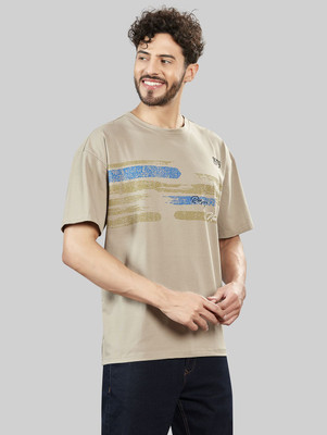 BE POSITIVE Solid Men Round Neck Beige T-Shirt