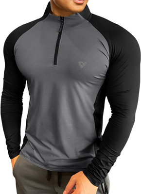 EyeBogler Colorblock Men High Neck Black, Grey T-Shirt