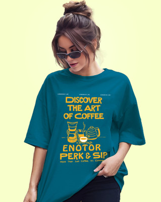 AOOSH Printed Women Round Neck Dark Blue T-Shirt