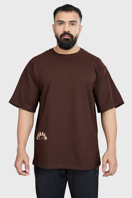 FuaarK Solid Men Round Neck Brown T-Shirt