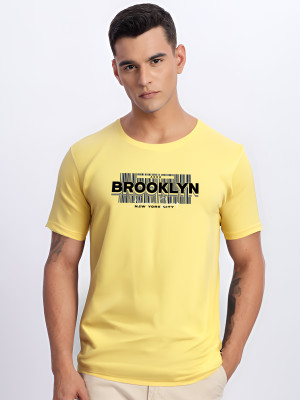 ADRO Typography Men Round Neck Yellow T-Shirt