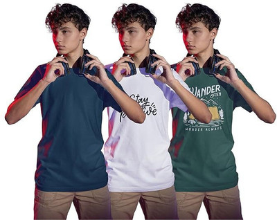 Carbonyte Printed Men Round Neck Dark Blue, White, Dark Green T-Shirt