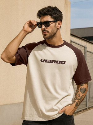 Veirdo Typography Men Round Neck Beige, Brown T-Shirt