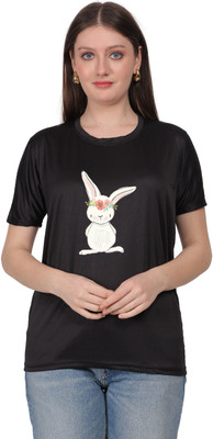 Ganpati Enterprise Graphic Print Women Round Neck Black T-Shirt