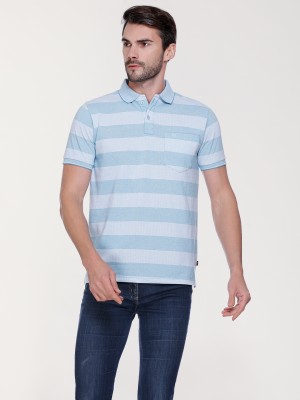 Urbanor Striped Men Polo Neck Light Blue T-Shirt