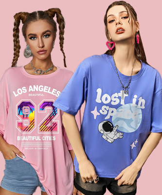 GRAND MALBORK Typography Women Round Neck Multicolor T-Shirt