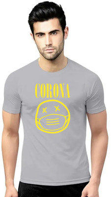 LV CARE Printed Men Round Neck Grey T-Shirt