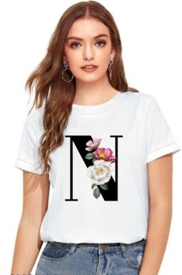 GP GARMENTS Printed Women Round Neck White T-Shirt