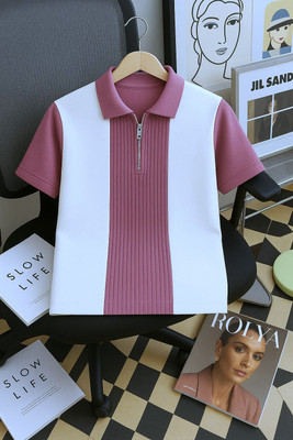 Try This Self Design Men Zip Neck Purple T-Shirt