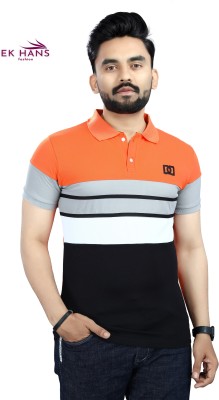 EK HANS Fashion Striped Men Polo Neck Multicolor T-Shirt